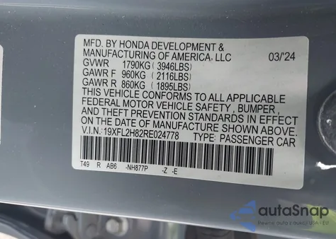 2024 Honda Civic Sport from USA, damaged, VIN 19XFL2H82RE024778